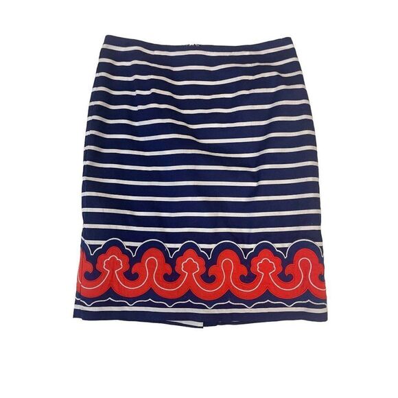 Vineyard Vines Navy White Stripe Skirt with Orange Wave Hem 0 XS - Picture 1 of 4